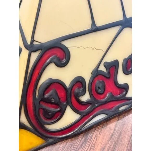 Vintage Coca-Cola Faux Stained Glass Hanging Pendant Light Shade Plastic Soda